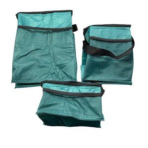 green cooler bags set of three black trim and strap zipper top and mesh READ new